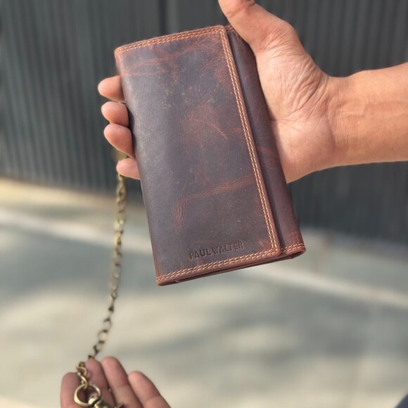 Men’s Leather Biker Chain Wallet – RFID Trifold Trucker Wallet - Picture 7 of 9